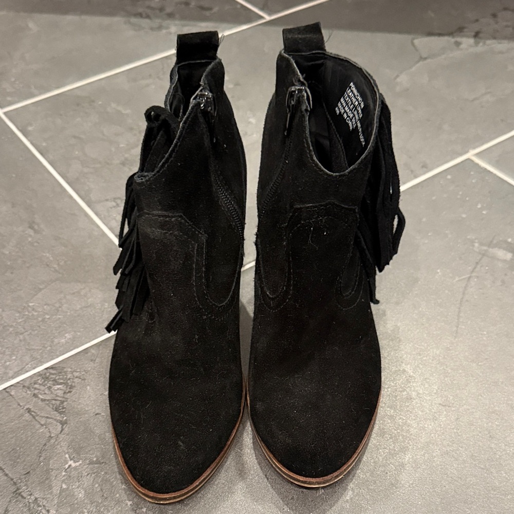 Steve Madden Black Suede Fringe Ankle Booties
